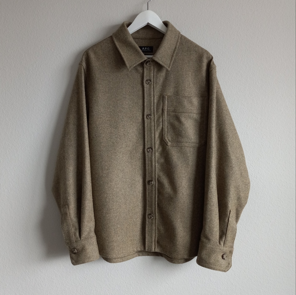 A.P.C. Men's Basile Wool Overshirt Shacket In Khaki Heather L - Picture 15 of 15